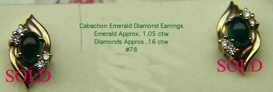 14 Karat Gold Cabachon Emerald and Diamond Earrings - Trademark Jewelers