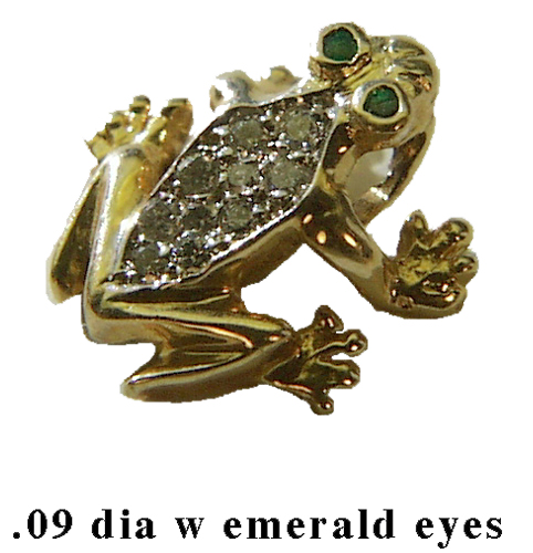 14 Karat Gold Emerald and Diamond Pendant Frog - Trademark Jewelers