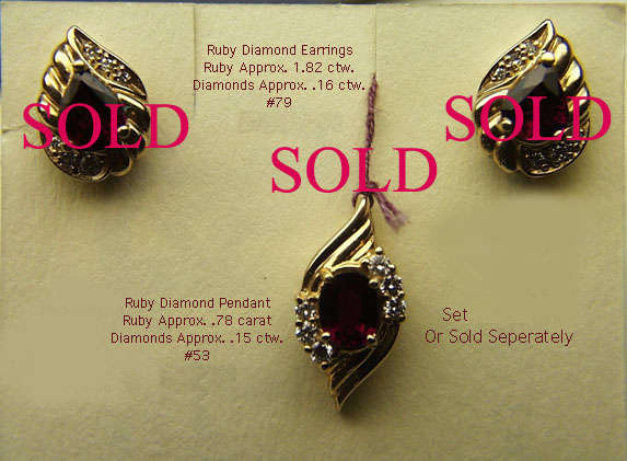 14 Karat Gold Diamond Ruby Earring and Pendant Set - Trademark Jewelers