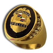 Gents 14 Karat Gold Oval Diamond Enameled Fire Department Ring - Trademark Jewelers