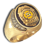 Gents 14 Karat Gold Oval Diamond Enameled Fire Department Ring - Trademark Jewelers